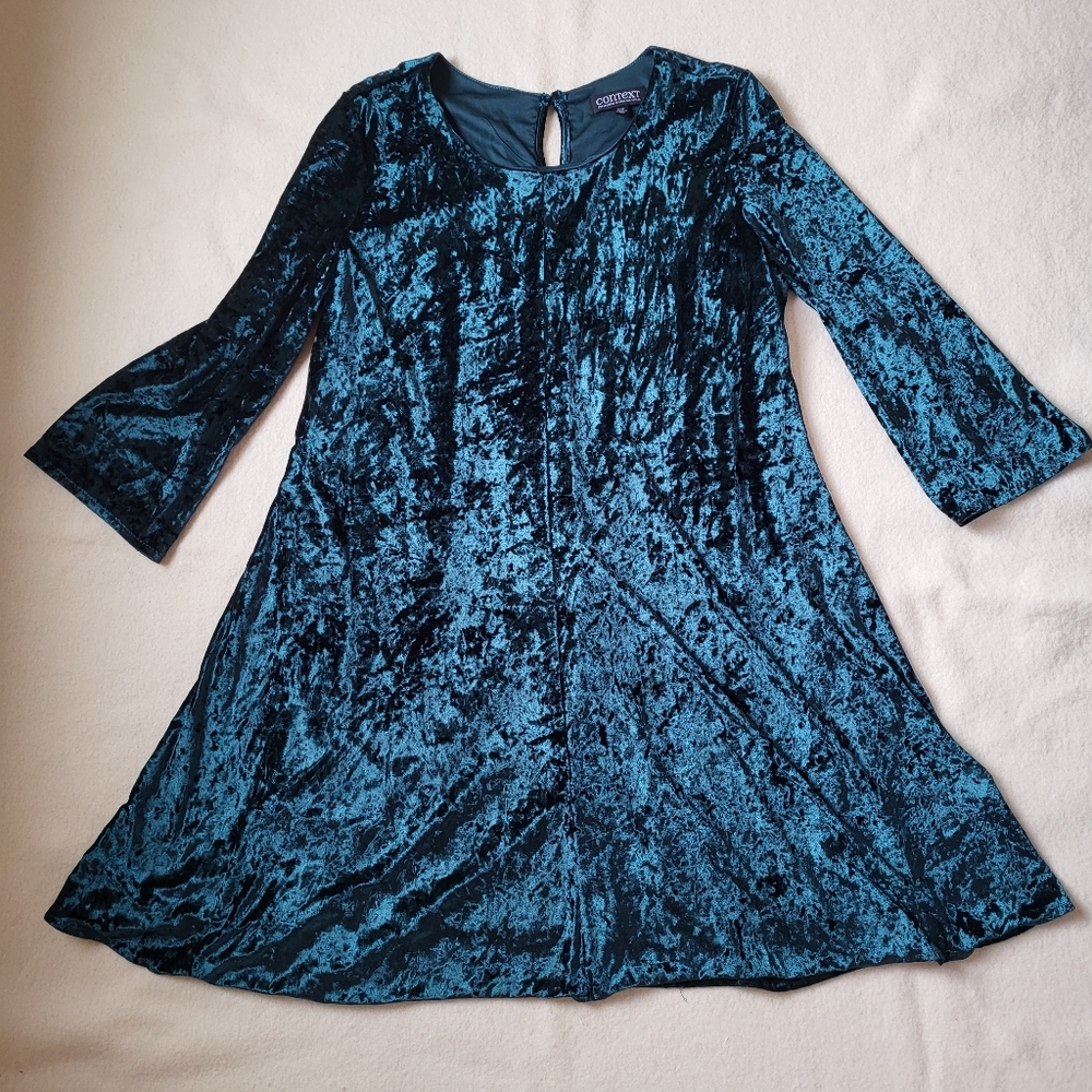 Vintage 90s Green Velvet Long-sleeved Midi Dress Women's Size 1X By Context